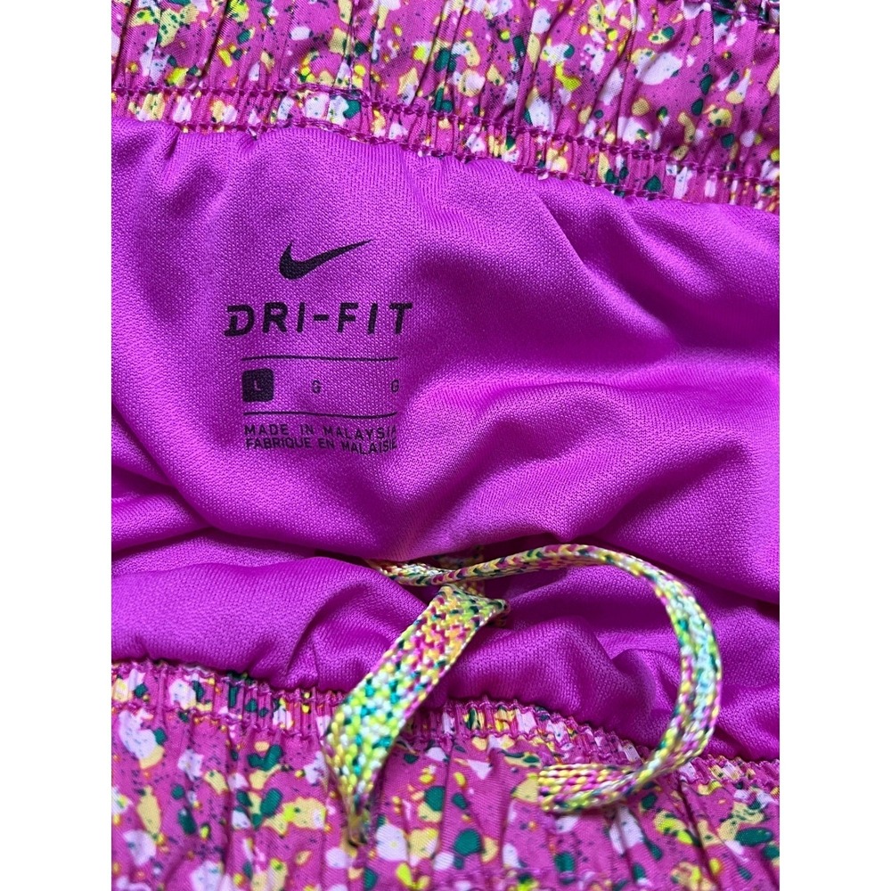 Nike Dri-FIT Tempo Shorts Womens Large Pink Yellow Splatter Running Sporty Gym - Picture 2 of 8